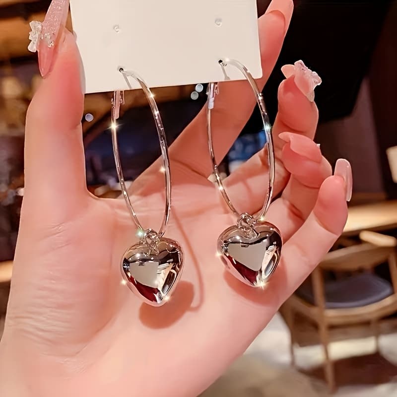 TEMU A Set Of Women's Earrings That Showcase A And Trendy Character, With A -shaped Charm And Large Hoops Designed For Women