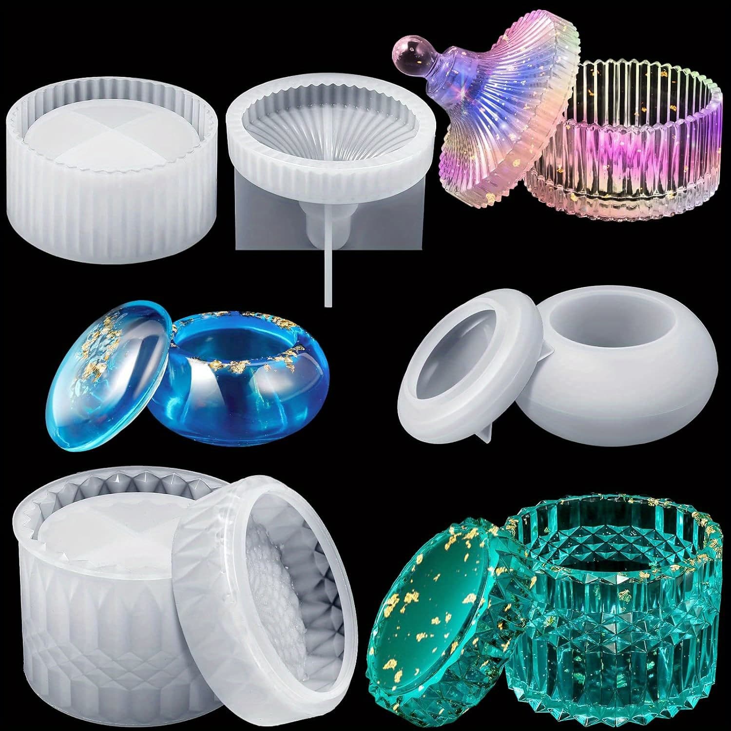 TEMU Set Of 6 Resin Jar Molds With Lids, Silicone Storage Box Molds For Jewelry Boxes, Epoxy Resin Molds, 3d Jar Molds For Crafts, Trinket Containers, Soap, And Candle Making