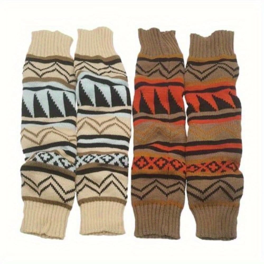 TEMU 2pairs Bohemian Style Thick Yarn Pile Socks, Color Personalized Leg Warmers, Winter Leg Covers, Warm Yoga Footless Socks