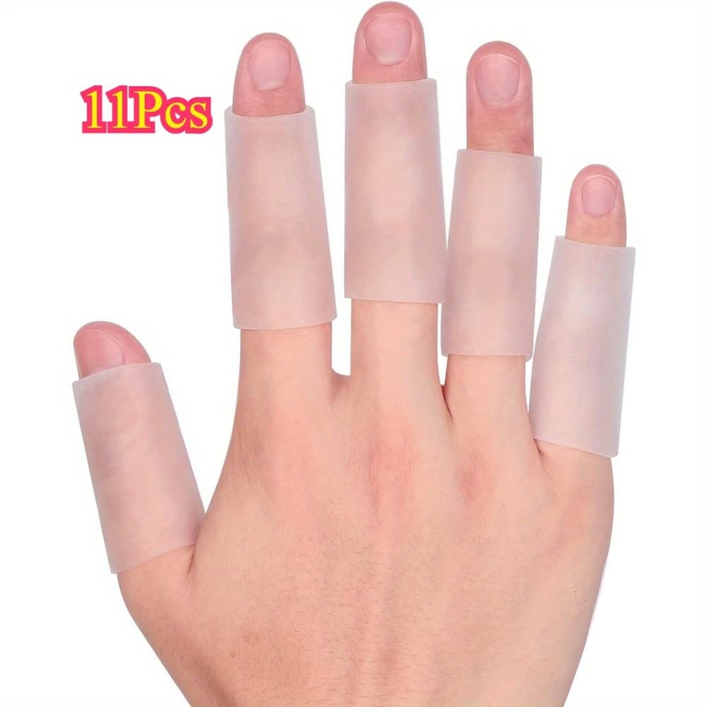 TEMU 11 Silicone Finger Sleeves With Anti-slip Design - Durable And Comfortable Hand Protection Suitable For Typing, Gaming, Sports, And Everyday Use, In Soft Pink, Transparent, And Brown Colors