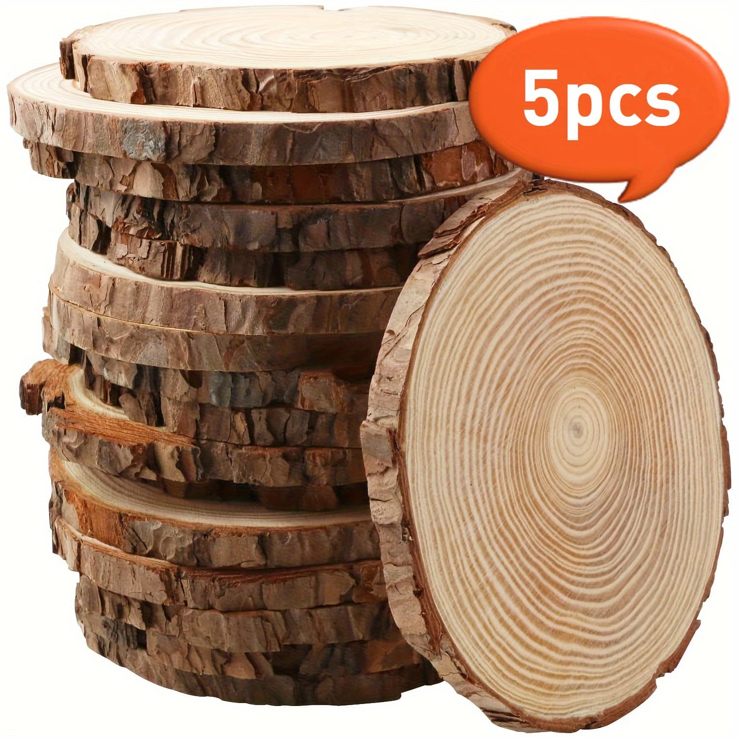 TEMU Natural Wood Circles With Bark - Rustic Diy Craft Plates, Christmas Decor, , And Unfinished