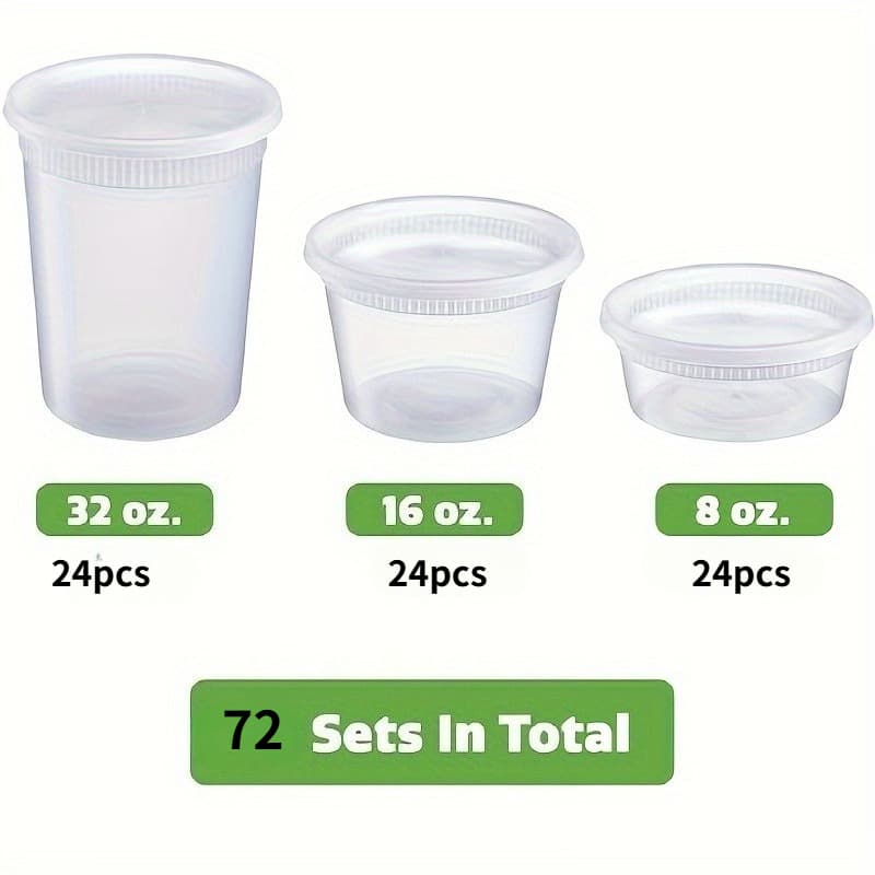 TEMU 72pcs Ready-meal Container Set With Sealing Lids | Hand-washable, Leak-proof Plastic, Multipurpose, Disposable, Cylindrical, Stackable [8 Oz, 16 Oz, 32 Oz] - Microwave/refrigerator Safe, Bpa-free