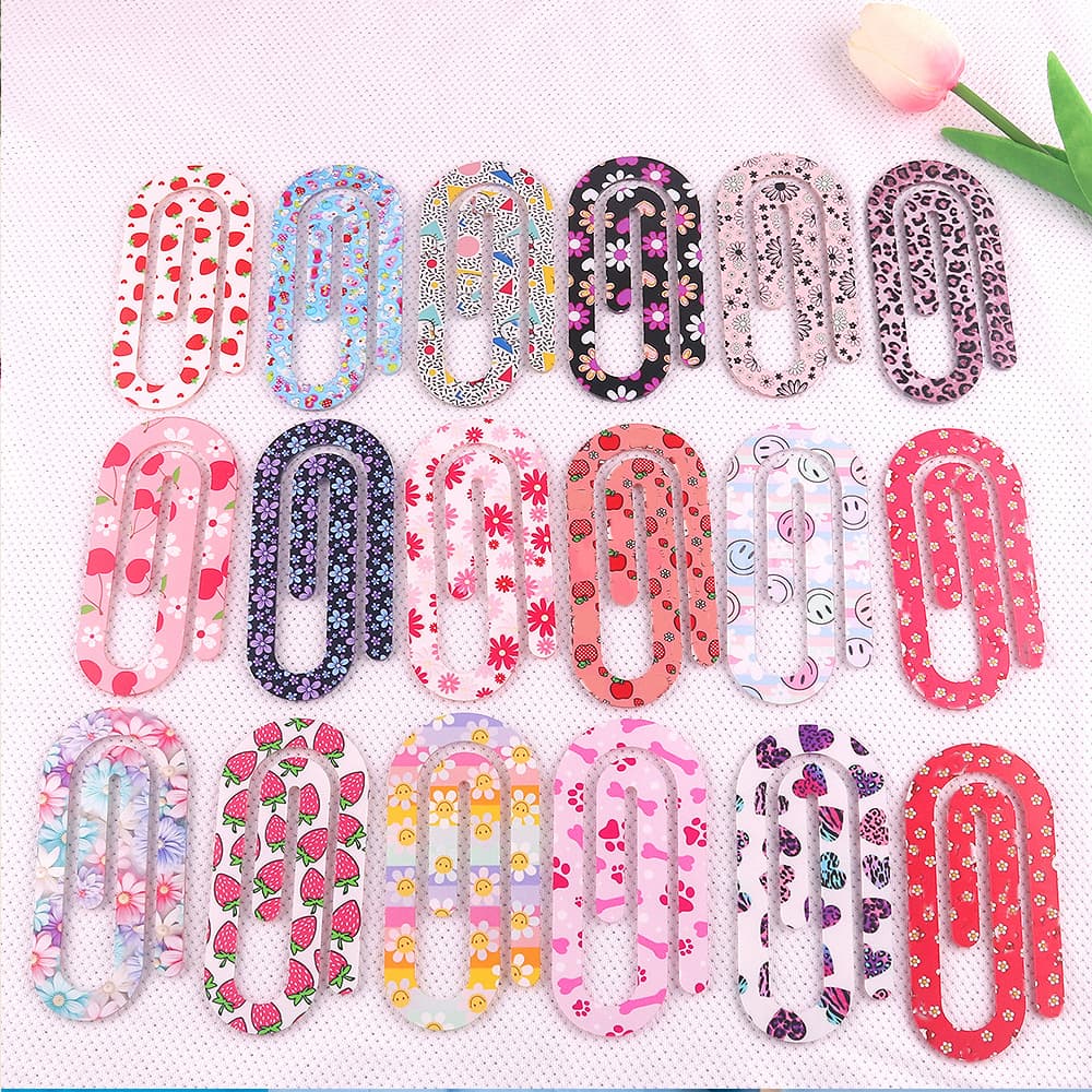 TEMU 15pcs Jumbo Acrylic Paper Clips Printed Pattern Paperclip For Office Reading Enthusiasts