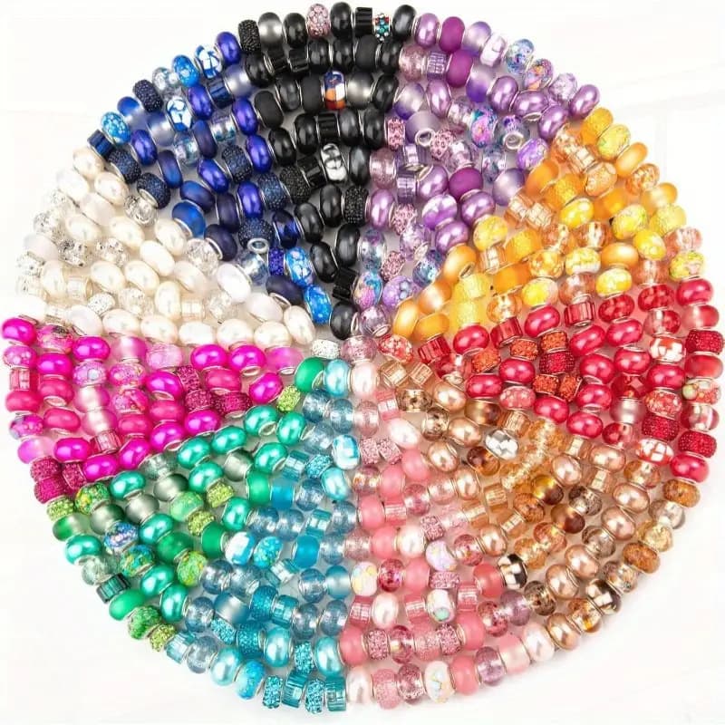 TEMU 400pcs European Large Hole Spacer Beads Assorted Colorful Lampwork Beads Fairy Garden Beads Charms Bracelet Necklace Earrings Jewelry Making Supplies