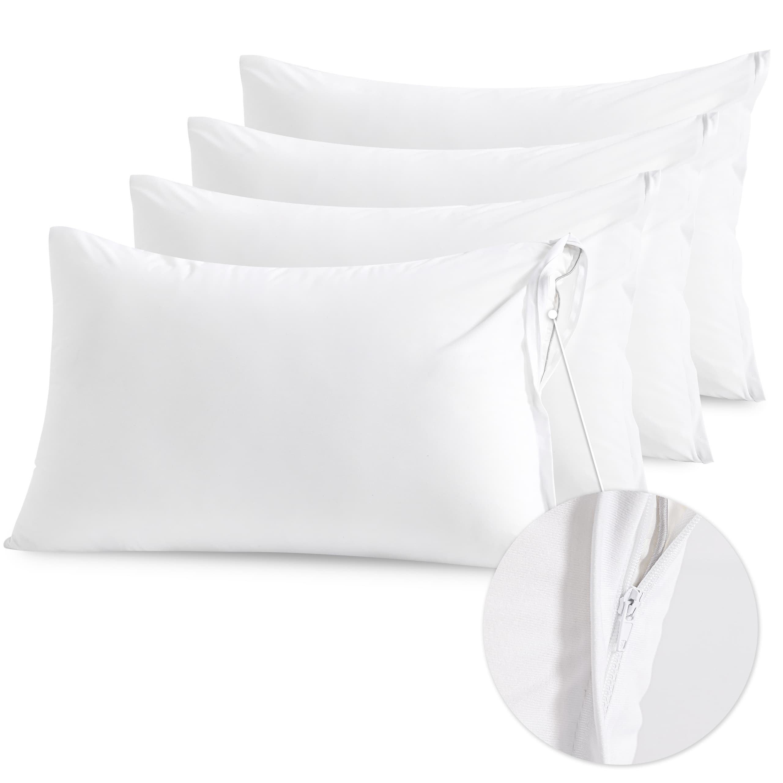 TEMU 4 Pack Pillow Protectors With Zipper Standard Size (white), Bed Dust Proof Pillow Case Covers, Moisture Wicking Pillow Encasements
