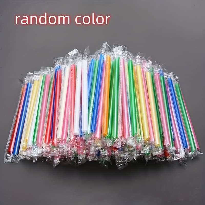 TEMU [99pcs Thick Disposable Plastic Straws] 99pcs Vibrant Mixed Colors Disposable Plastic Straws- Thick, Durable& Perfect For Milk Tea Shops And Catering(random Color)