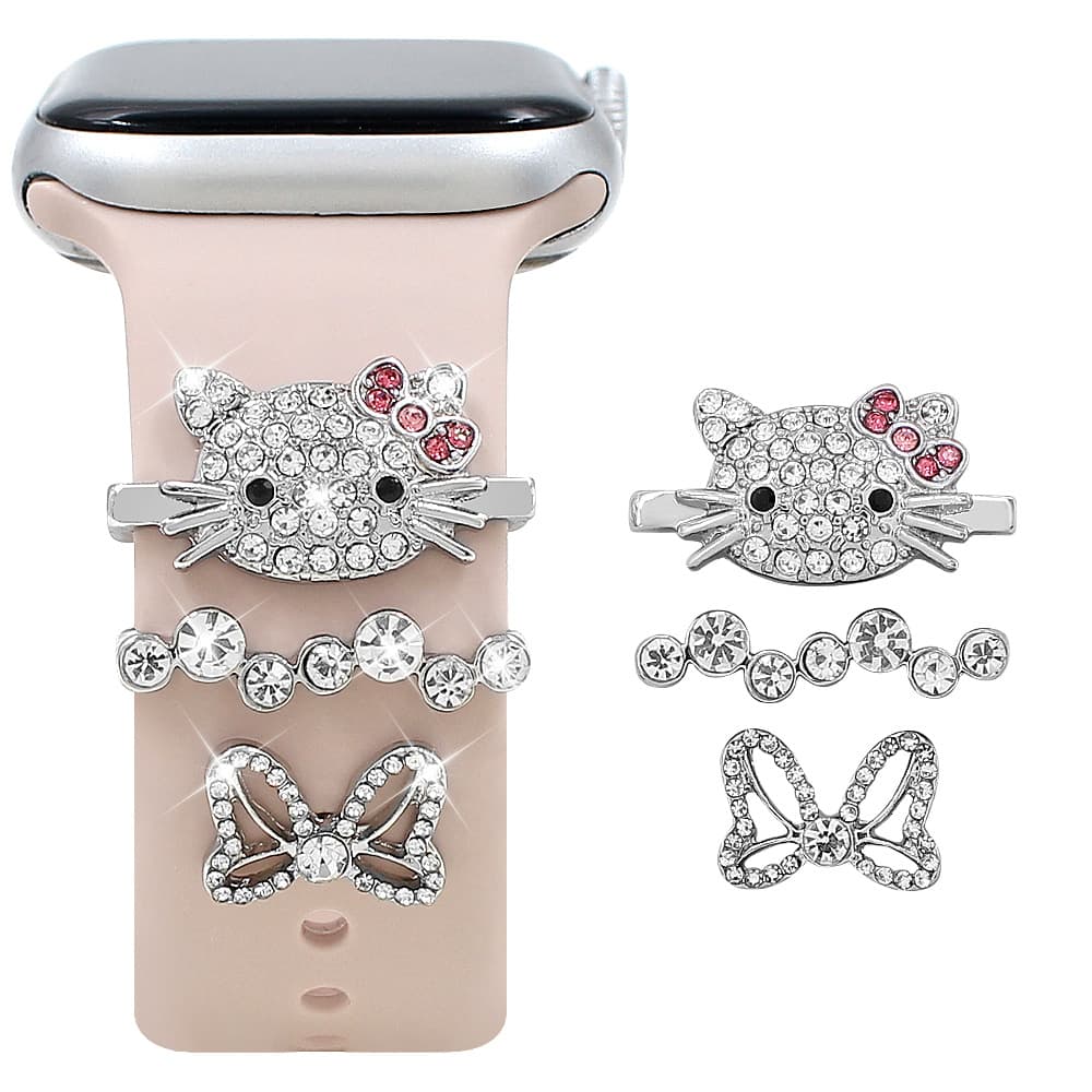 TEMU For Hello Kitty Watch Band Accessory - Cute Cartoon Cat Design With Red Bow & Accents, Durable Metal Construction, Compatible With For Watch