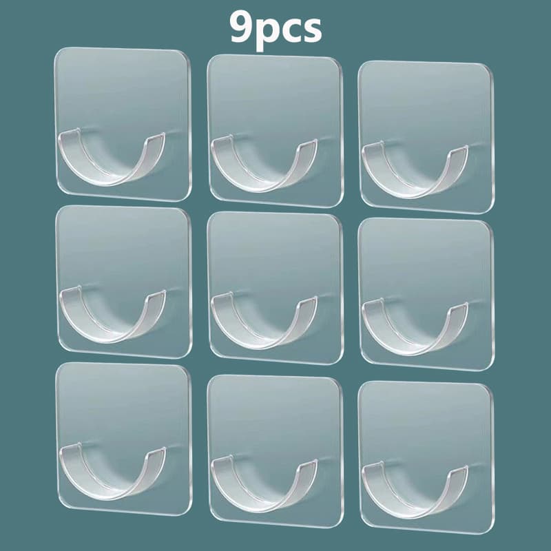 TEMU [9 Pack Adhesive Rod Holders] 9 Pack Clear Adhesive Curtain Rod Holders | No Drill, , Damage-free Removal | Abs Plastic, Wall-mounted, Semicircular Holder For Bathroom & Smooth Walls