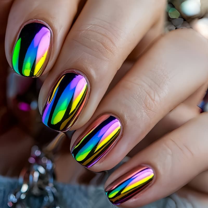 TEMU 48pcs Metallic Gloss Press-on Nails Short Square Fake Nails With Green & Blue Gradient & Shine - Durable Nail Art Suitable For Summer, Parties, Weddings - Easy Application, No Manicure Stickers