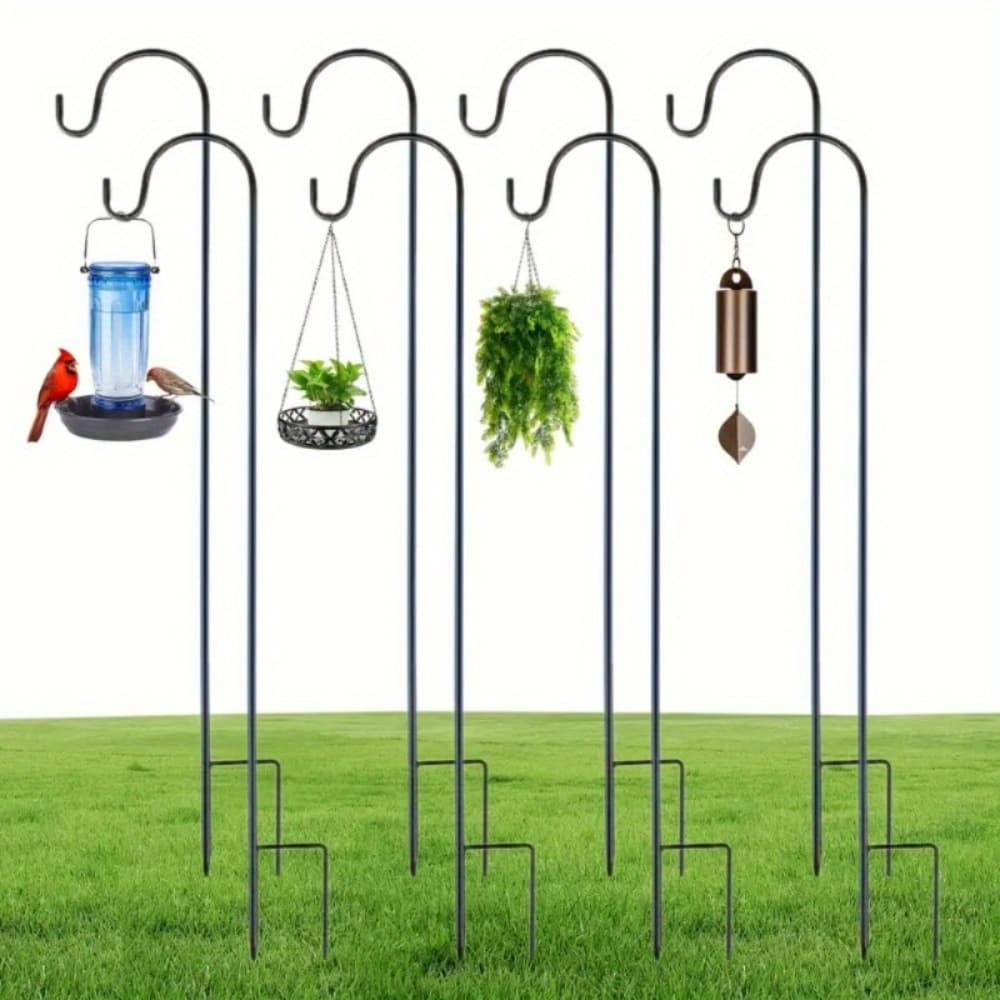 TEMU 8-pack 33-inch Heavy Duty Black Metal Hooks - For Hanging Solar Lights, Bird Feeders, Flower Baskets, Outdoor Decorations, Lamps, Solar Lights, Garden, Lawn And Wedding Decorations