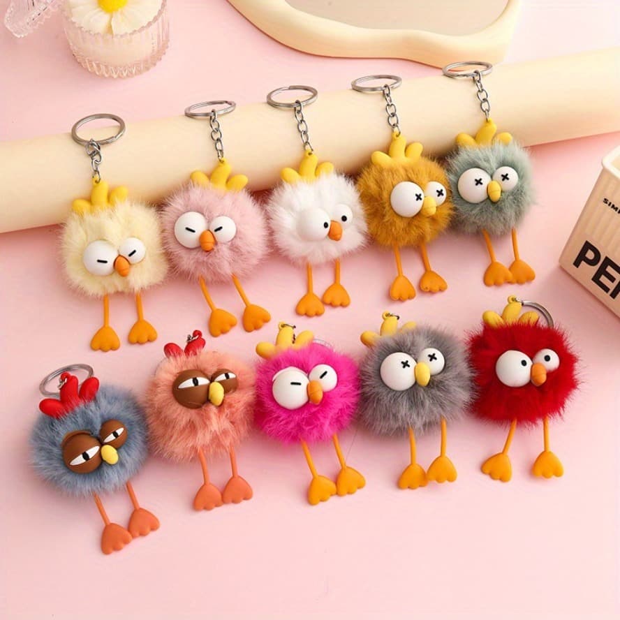 TEMU 10pcs Cute Chick Pom Keychain Cartoon Lovely Pendant Car/ Bag Decor Valentine's Gift For Girlfriend Easter Present