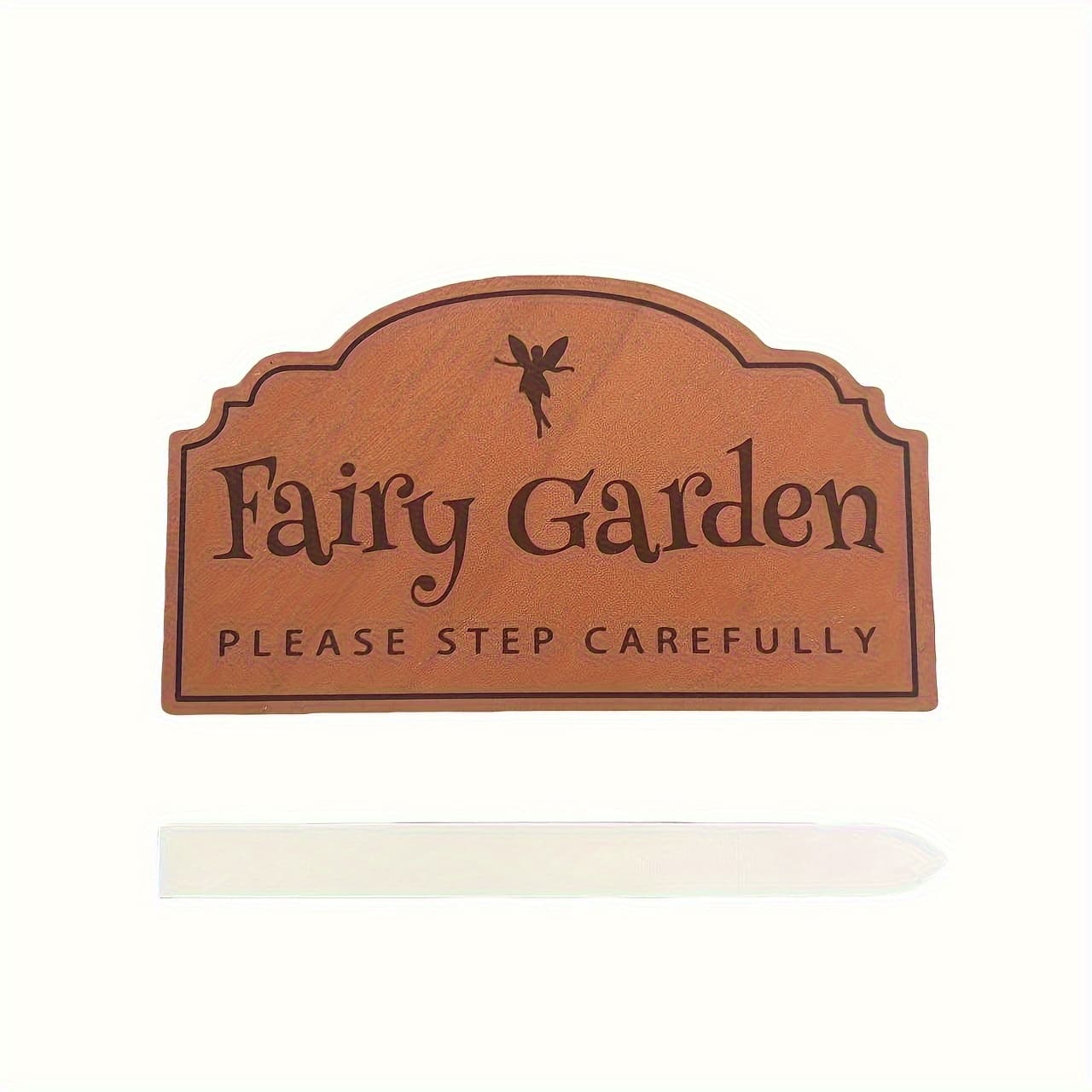 TEMU 1pc Fairy Garden Sign Wooden Plaque - Creative Stake, Suitable For Outdoor Landscape Decoration