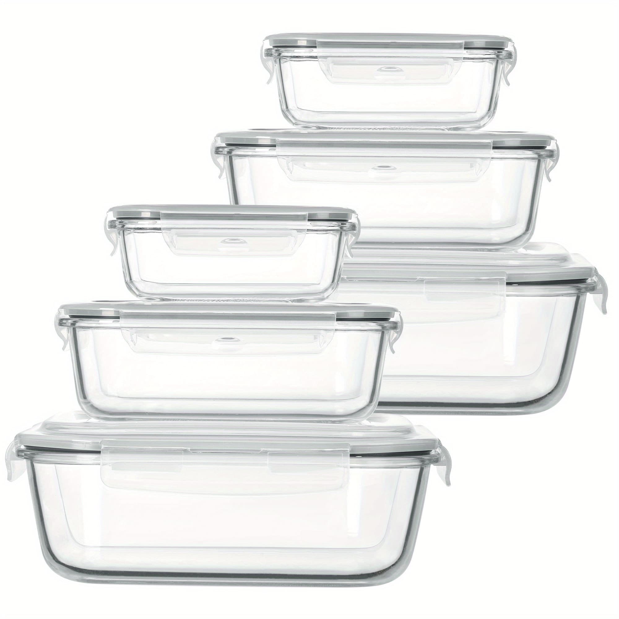 TEMU 6 Pack Meal Prep Container Set, Airtight Lunch Boxes With Snap Locking Lids, 2.26l/ 76oz Extra Large Glass Food Storage Containers With Lids, For Microwave, Oven, Freezer, Dishwasher