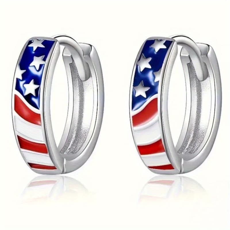 TEMU 1 Pair Creative American Flag Enamel Hoop Earrings For Women Men Daily Party Fashion Earrings Day Additions
