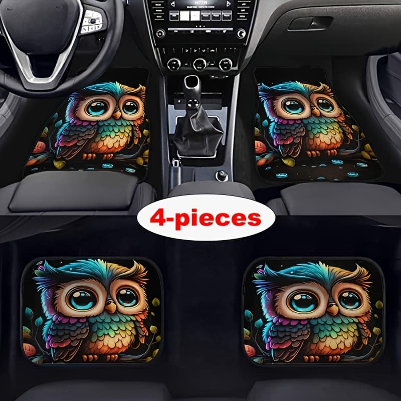 TEMU Suitable For All Car Models, 4pcs Set Owl Pattern Car Carpet, For Vehicle Carpet, With Non-slip Base, Easy-to-clean Car Interior Additions
