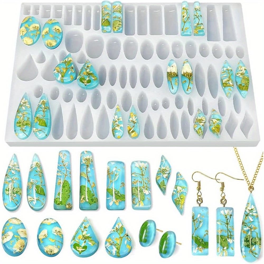 TEMU Silicone Mold For Stud Earrings Featuring 41 Matching Designs, Including Rectangle, Teardrop, And Dangle Shapes For Resin Crafting And Cabochon Jewelry Creation