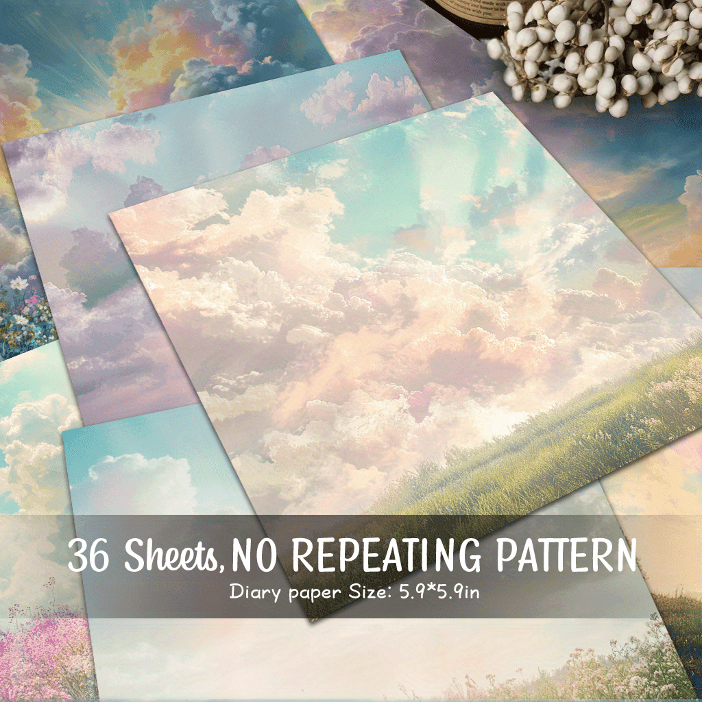 TEMU 36 Sheets Of Colorful Cloud Paper, Decorative Paper Suitable For Rubbish Diary Background Decoration Handmade And