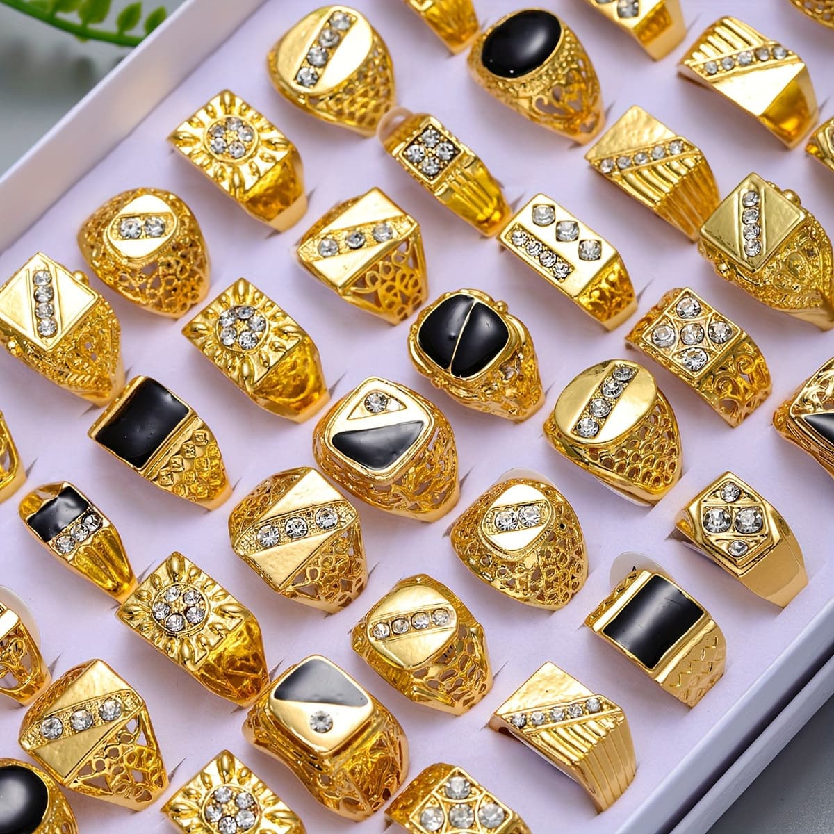 TEMU 20pcs Men's Ring Set | Durable High-end Alloy Rings With Rhinestones, Vintage Style, Suitable For Casual Wear And Parties