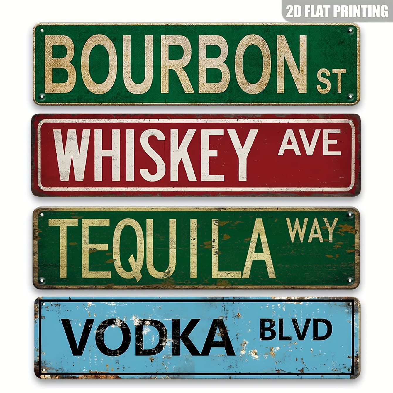 TEMU 2d Flat, 2dflat 2d Flat, 4pcs Set Wooden, Vintage , Whiskey Street, Tequila Road Street Signs, 2d Flat