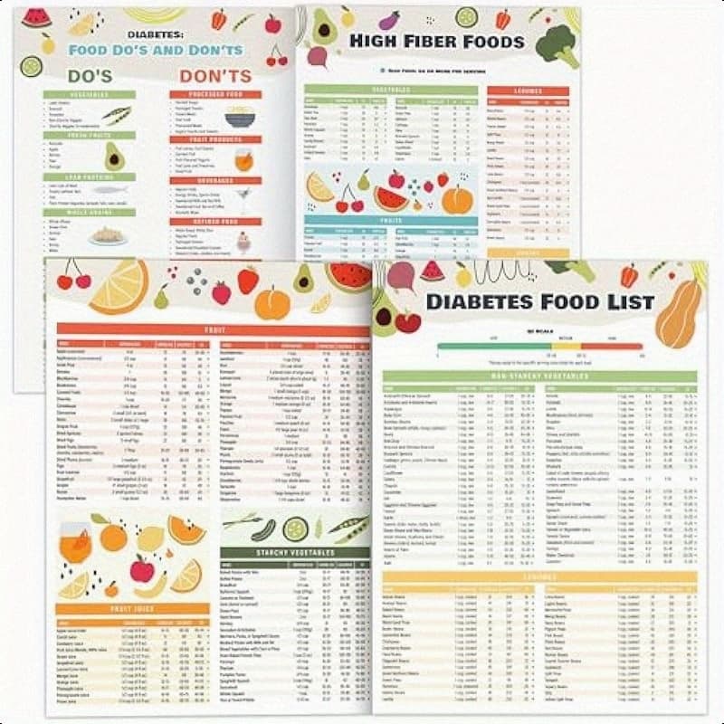 TEMU 2pcs Diabetes Food Chart And Meal Planner - Laminated 8.5" X 11.5" Diabetic Food List Planner With Serving Size - Glycemic Index Chart