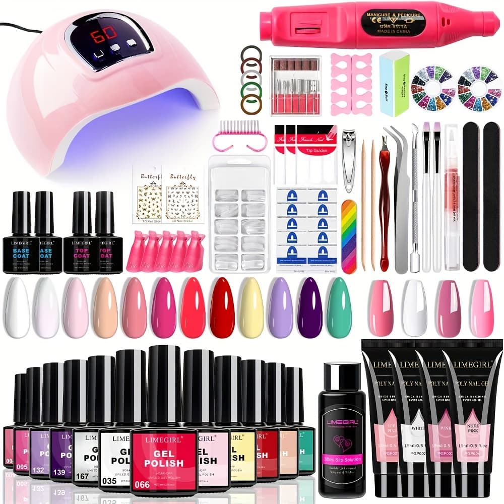 TEMU New Year 12 Colors Gel Nail Polish Kit With Nail Lamp Electric Nail Drill, Poly Extension Gel Nail, Nail Cutter, Nail Glitter, , Nail Art Design Gel Kit Valentine's Day Gift