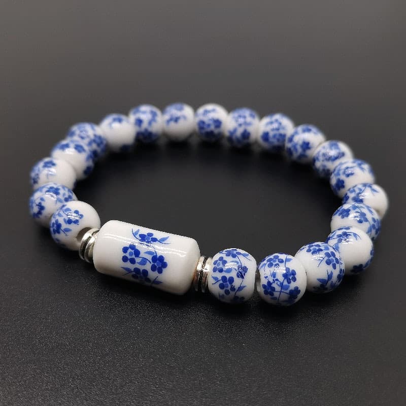 TEMU 1pc Beautiful Ethnic Vintage-style Blue And White Beaded Bracelet, Perfect For Parties, , Or As A Birthday Gift