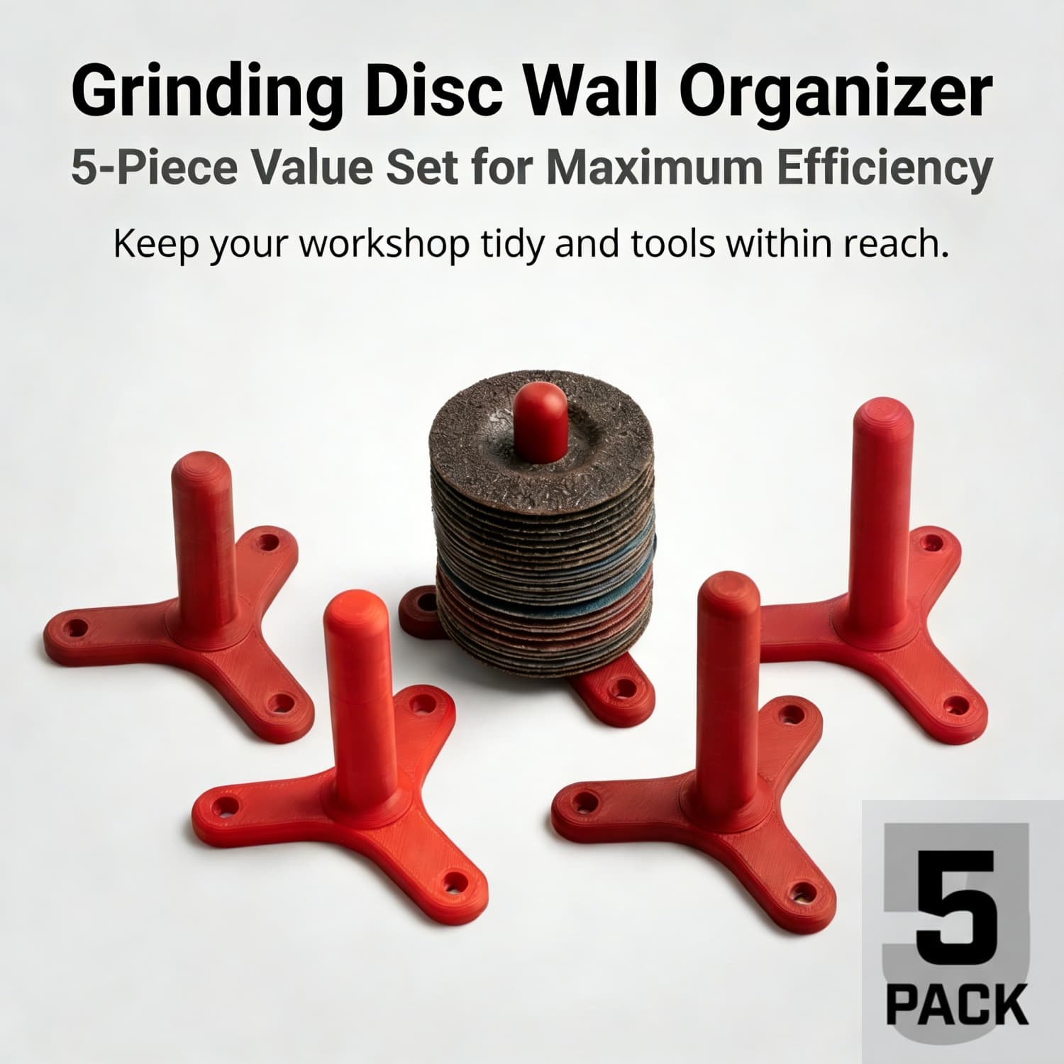TEMU Set Of 5 Wall-mounted Brackets For A 125mm Angle Grinder | Storage Solution For Garage , Sturdy Grinder Holder, , Made Of Plastic, Perfect For Hobbyists And Professionals