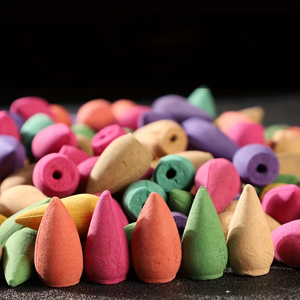 TEMU 40/60/120 Natural Wooden Cones- (pink, Green, Yellow, Brown, White, Purple, Orange) With Sandalwood, Jasmine, Lavender, Rose And Patchouli Essential Oils- Suitable For Meditation, Yoga, Sticks,