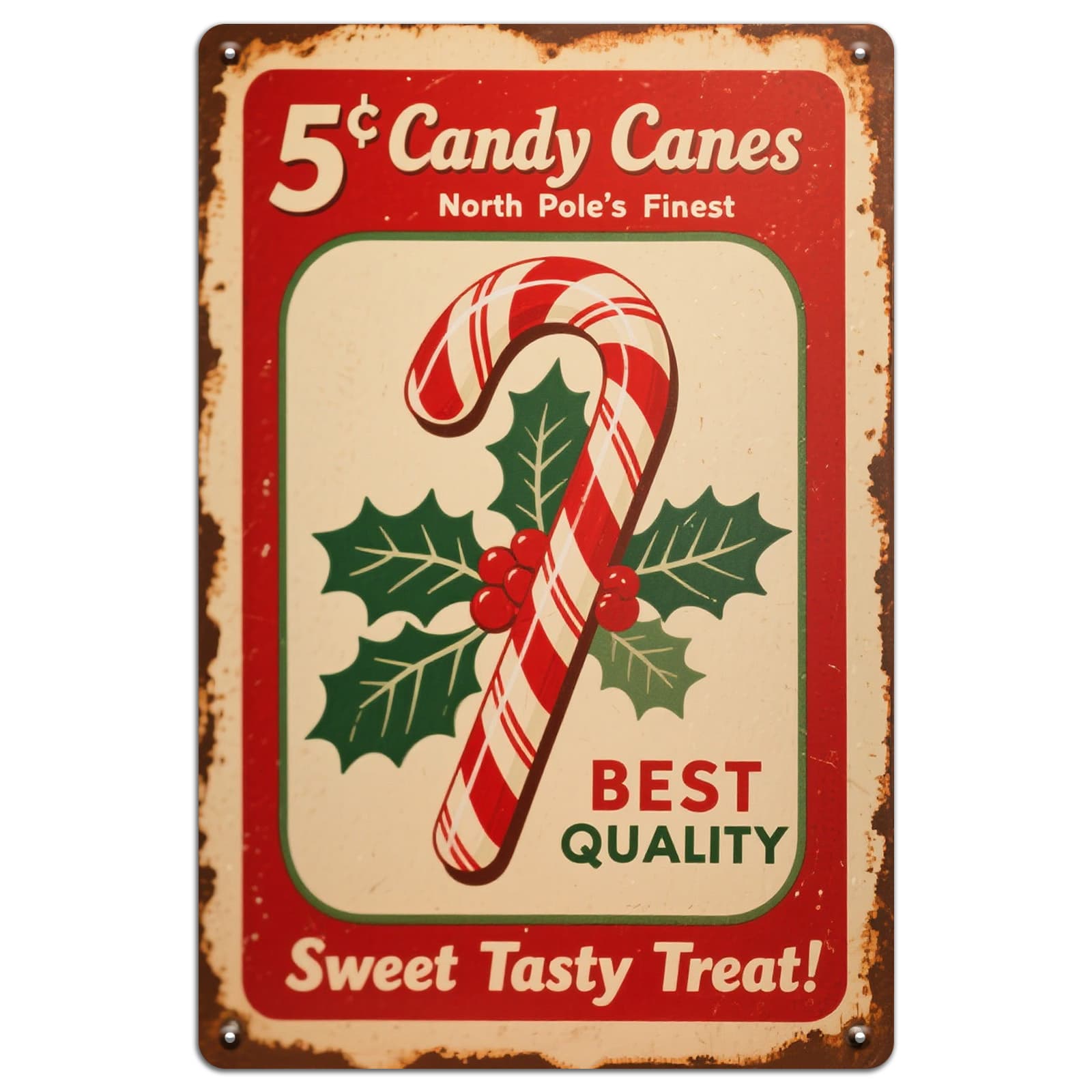 TEMU 1pc Vintage Christmas Candy Cane Theme Metal Sign Holiday Treat For Christmas Decorations, Displays Attracts Christmas Enthusiasts, Vintage Decor ,