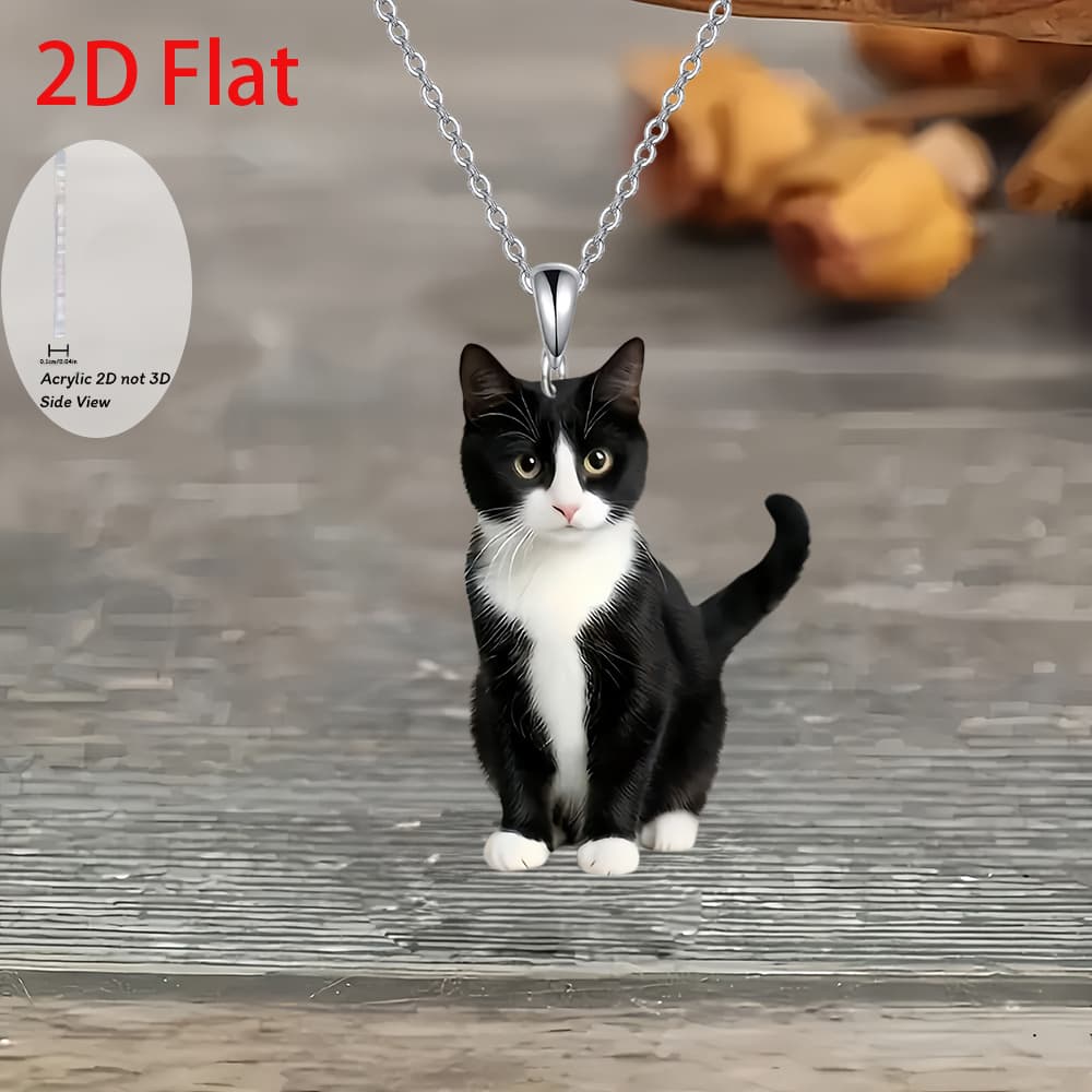 TEMU 2d Flat - Black And Style 2d Flat Acrylic Cat Pendant Necklace, Featuring A Light Luxury And Easy Design, Perfect As A Gift For Birthdays, Festivals, Or Casual Additions For