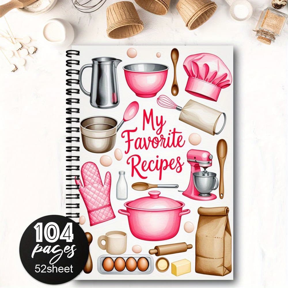 TEMU 1pc Funny Spiral Recipe Notebook - Whimsical With Utensils & " Recipes" , 104 Pages For Cooking Enthusiasts, Gift For , Coworkers, , Culinary Journaling | Durable Spiral Binding