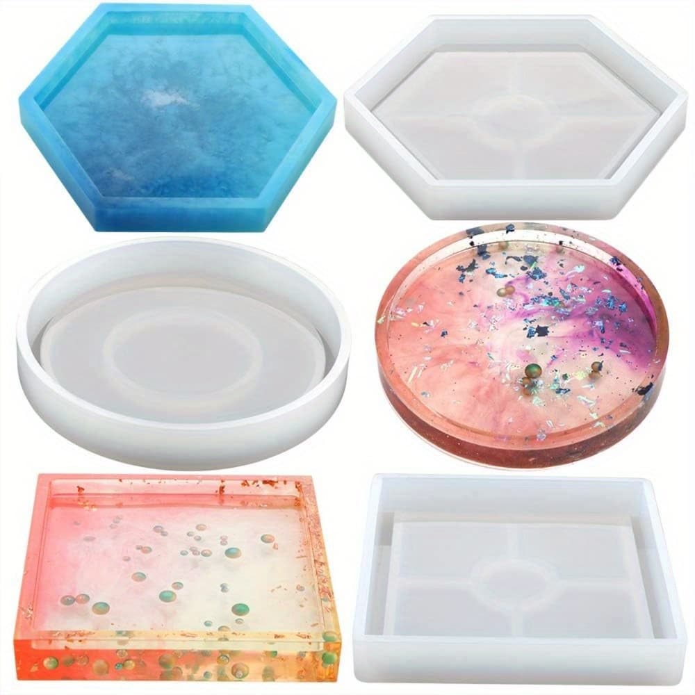 TEMU 3 Pack Diy Coaster Silicone Mold, Round, Square, Hexagon, Molds For Casting With Resin, Cement