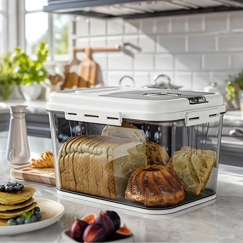 TEMU Airtight Bread Storage Container- 11lb Clamshell Bread Box For Kitchen Countertops, Perfect For Homemade Bread, Biscuits, , Fruits, Etc., Elegant