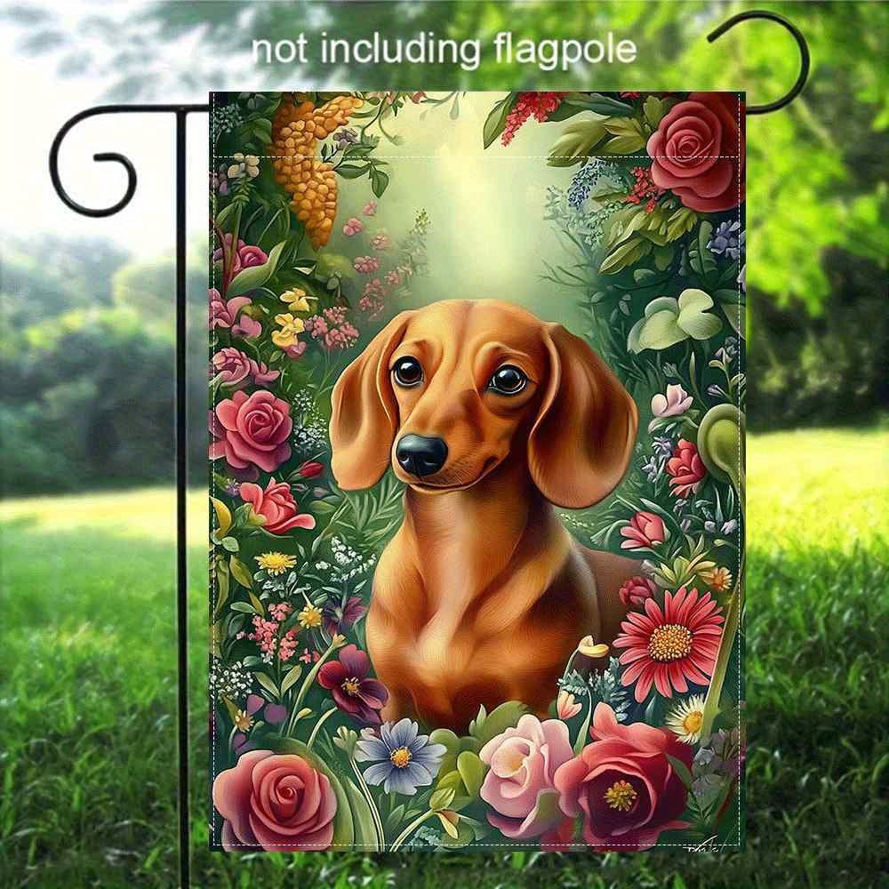 TEMU 2d Flat, 2d Printing Garden Flag Double-sided Garden Flag - Dachshund & , 2d Print, Durable Outdoor Decor For Yards And Patios, No Pole Included,