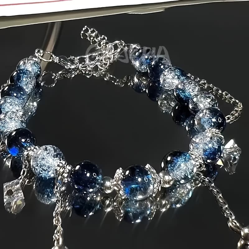 TEMU 1pc Of Elegant Dark Blue Gradient Glass Bead Bracelet, With A - Perfect Gift For Christmas