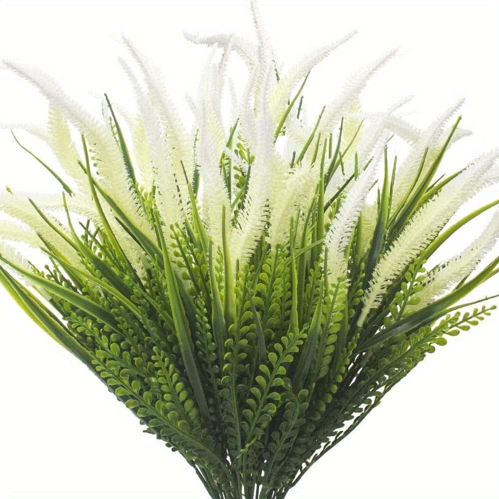 TEMU 15 Bundles Uv-resistant Outdoor Artificial Grass With Flowers - Realistic Fake Greenery, Low-maintenance Plastic Plants Suitable For Garden, Porch, Window Box, Balcony, - - Decoration