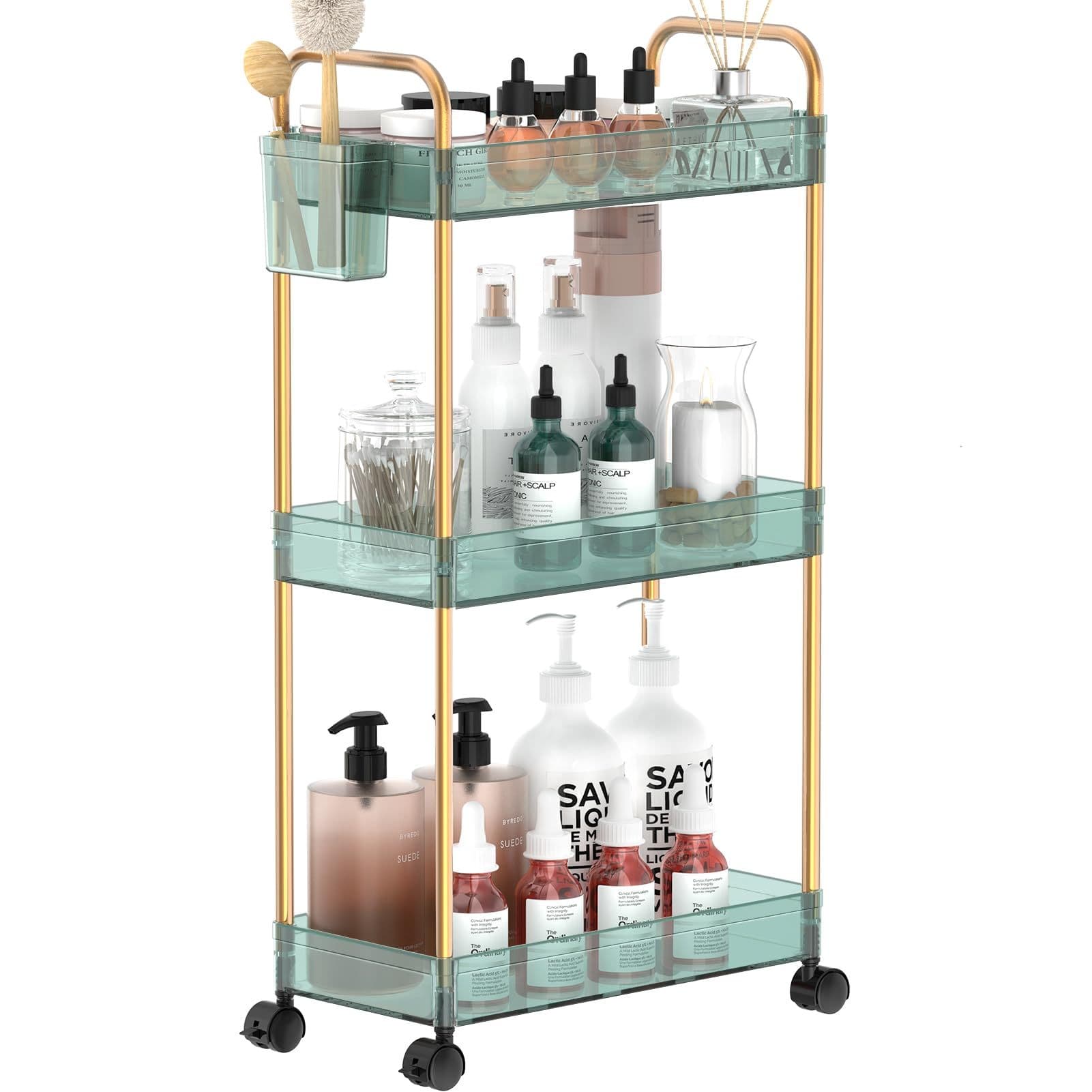 TEMU 3-layer Acrylic Rolling Storage Cart-transparent Mobile Practical Rack With Wheels, Suitable For Shelves For Kitchen, Bathroom, Office And Cosmetic Storage, Kitchen Storage Cart, Kitchen Racks