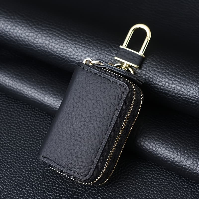 TEMU Genuine Leather Double-layer Key Case Suitable For Car Keys Storage Bag With Lychee Pattern, Unisex For , Cover For Daily , Ideal Gift For Car Key Protection Accessory