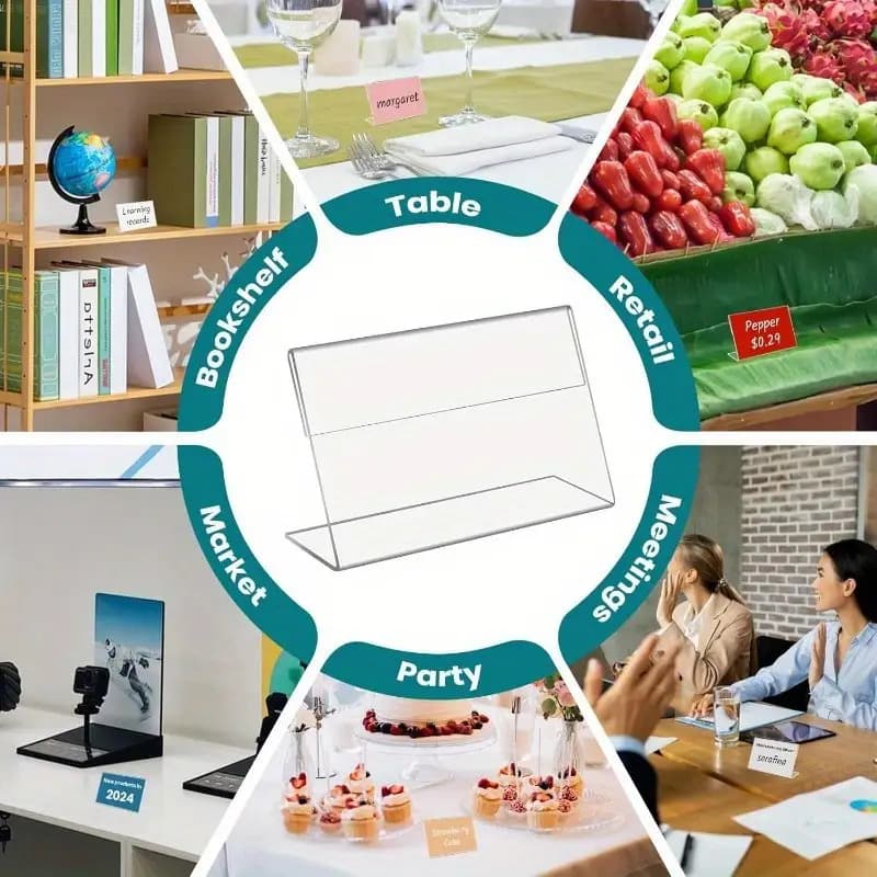 TEMU Small L-shaped Horizontal Clear Acrylic Sign Holders, 2.37" X 1.56" Plastic Business Card Price Tags - Retail Mini Display Stands, Food Label Countertop Stands