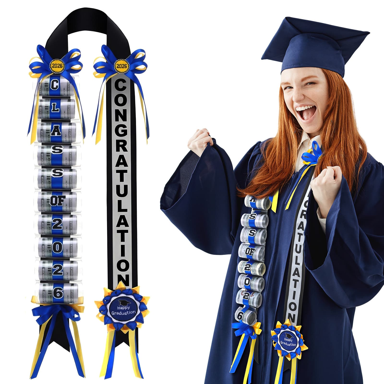 TEMU 2026 Graduation Lei Flower - Braided Flower Ring With Blue Braids & Flower Garland, Suitable For High School College Graduation, Braided Lei For Ceremonies, Parties, Prom