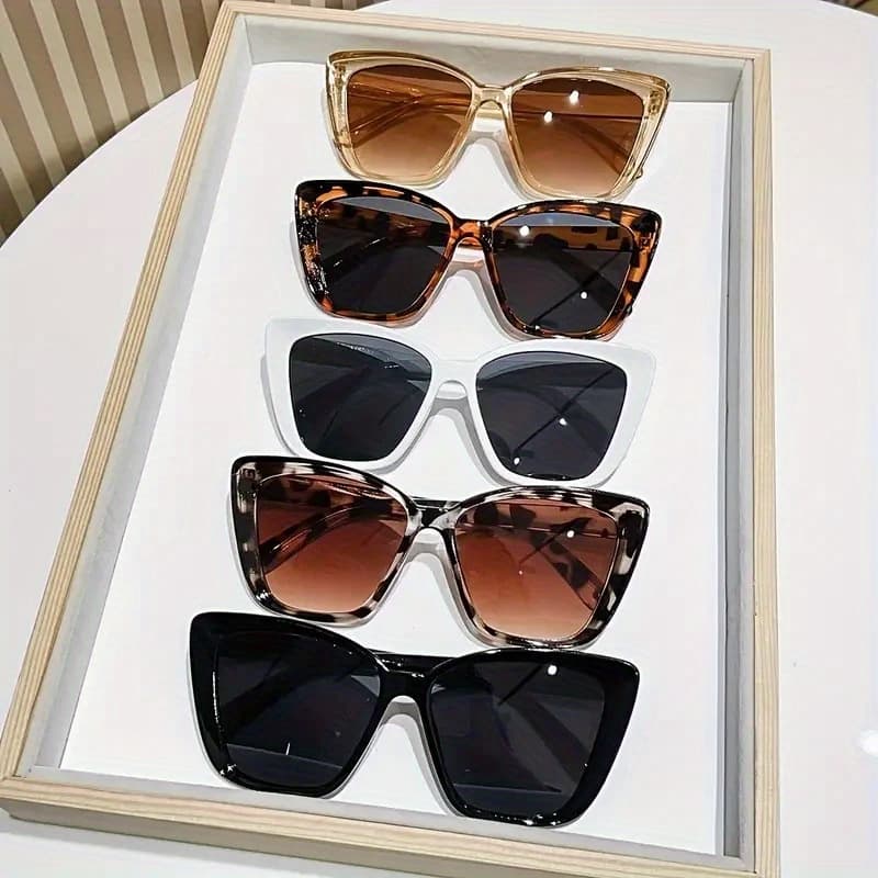 TEMU A 5pcs Collection Of Stylish Retro Cat Eye Glasses For Men And Women, Featuring A Plastic Frame, Perfect For And Parties, And Great For Outfit Coordination