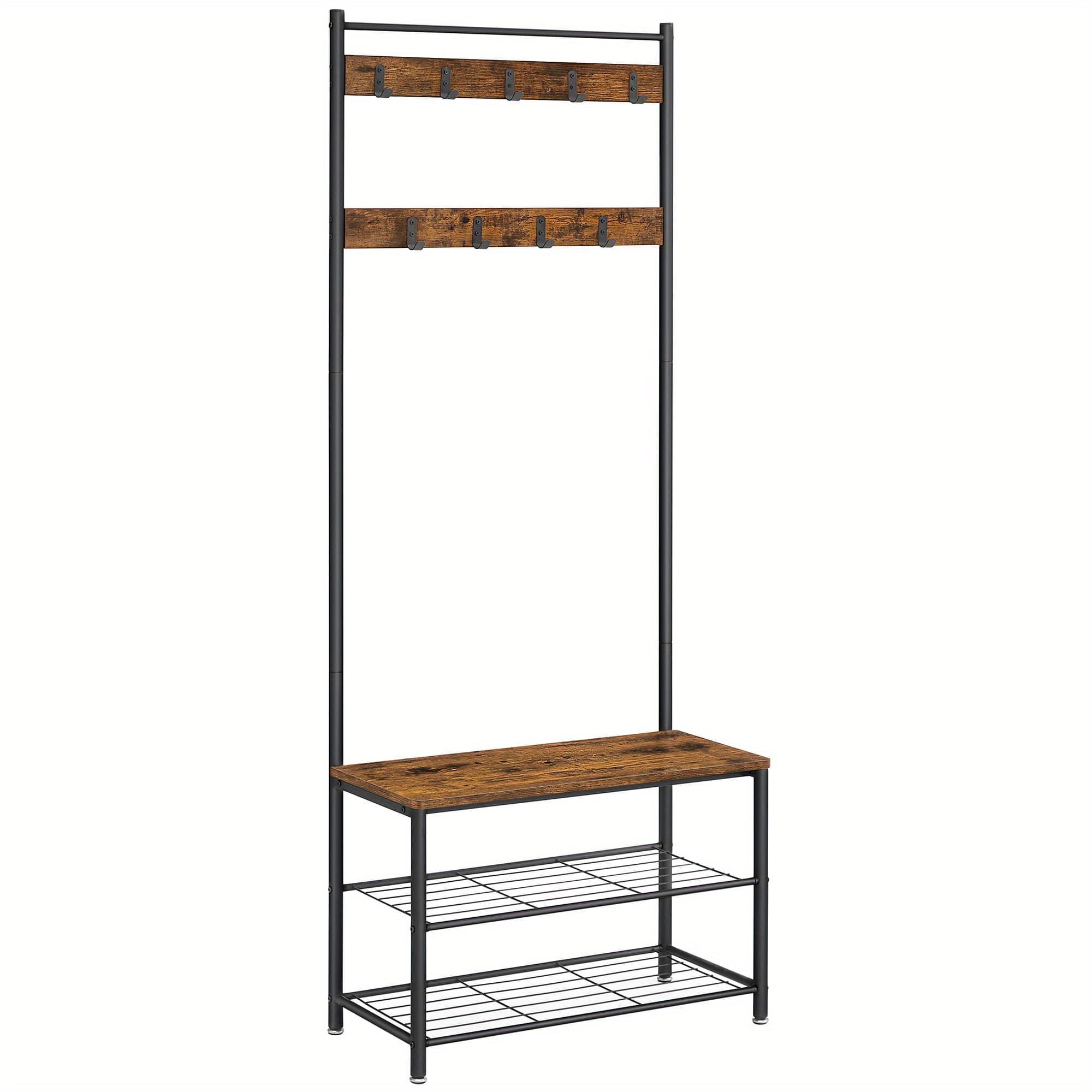 TEMU Industrial Coat Rack Hall Tree With Shoe Storage Bench, 3-in-1 Entryway Organizer For Clothes & Shoes, Space Saving Storage