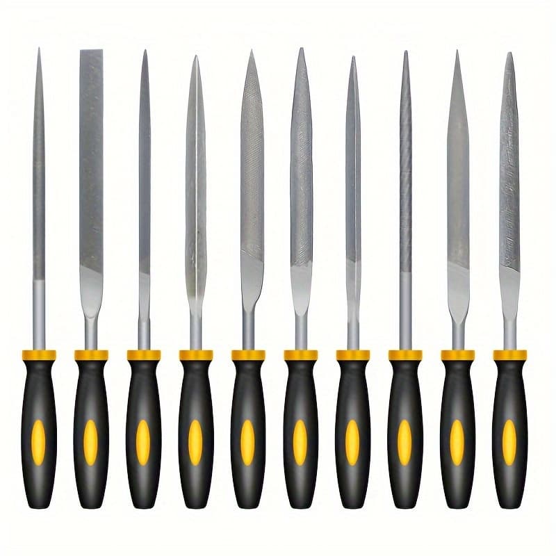 TEMU Premium Needle File Set - High-carbon Steel Files With Non-slip Ergonomic Handles For Precise Filing On Wood, Plastic, Model