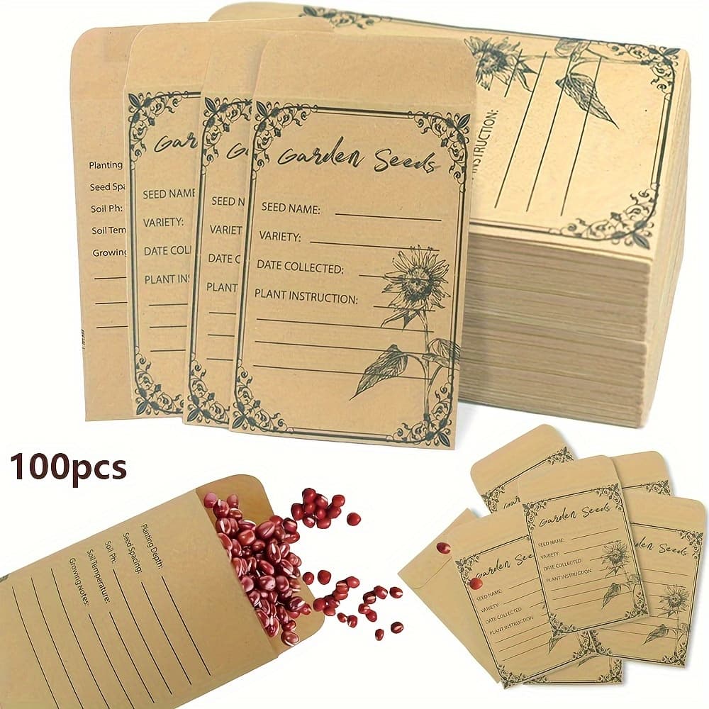 TEMU 50/100pcs Seed Envelopes - Self-adhesive Sealed Seed Storage Envelopes 4.72 * 3.15 Inch Small Envelopes For Storing Vegetable, Plant, Garden Seeds