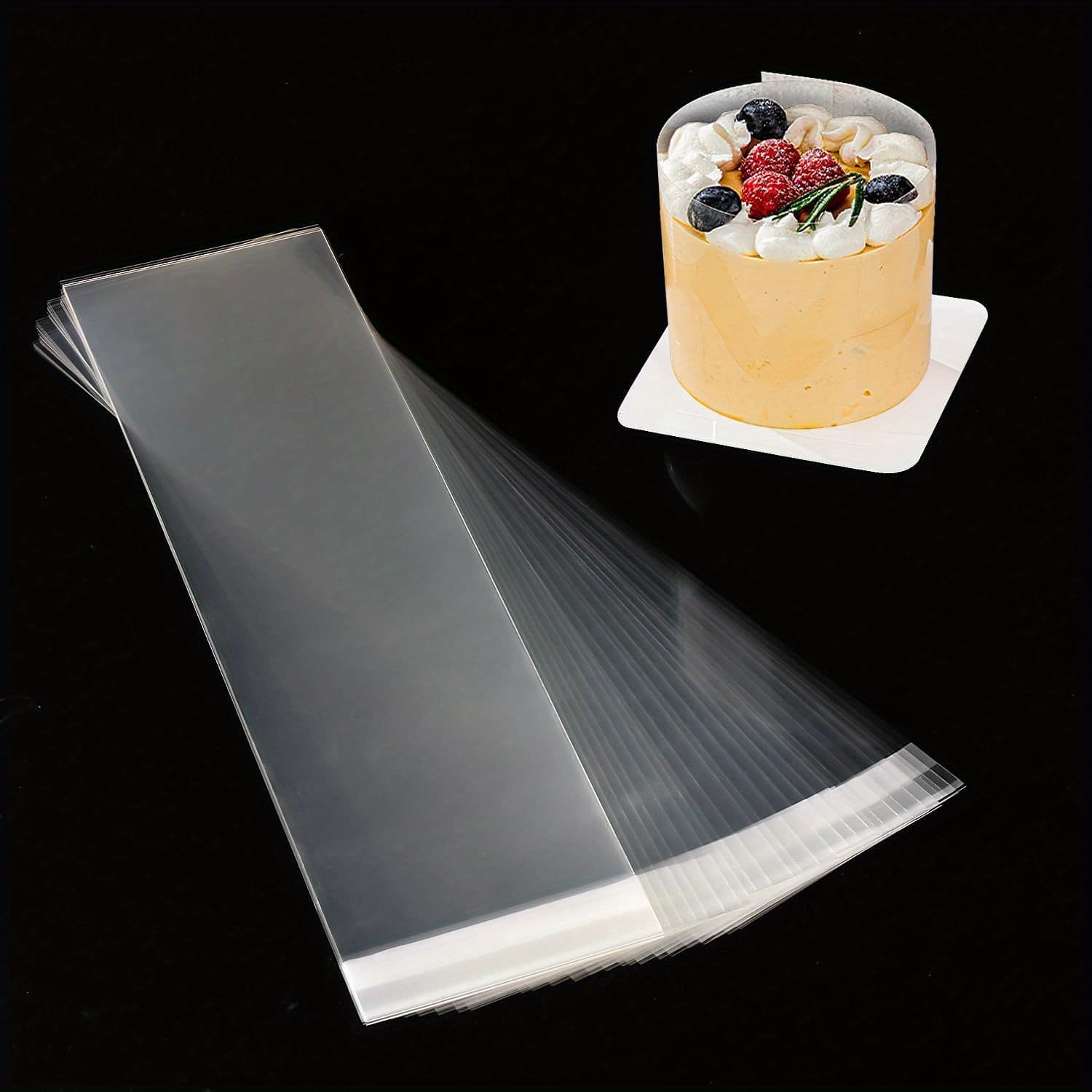 TEMU 150pcs Of Cake Collars, See-through Cake Rolls, Clear Cake Strips, Acetate Sheets, Surrounding Edges For Baking Decoration, Elegant Wrapping For Chocolate Mousse Cakes (2.6 Inches X 10.2 Inches)