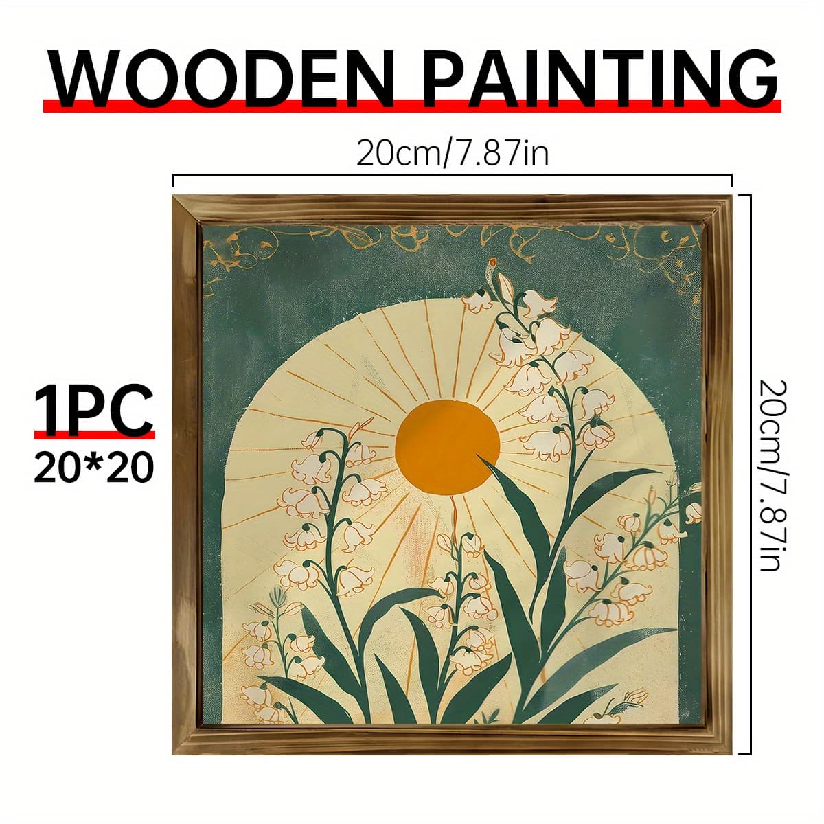 TEMU 2d Flat, 1pc 8" Rustic Square Wooden Art - Bohemian Sunset & Botanicals Wall Decor, Vintage-inspired Wood Plaque For Bedroom, Living Room Walls & | Perfect Housewarming Gift