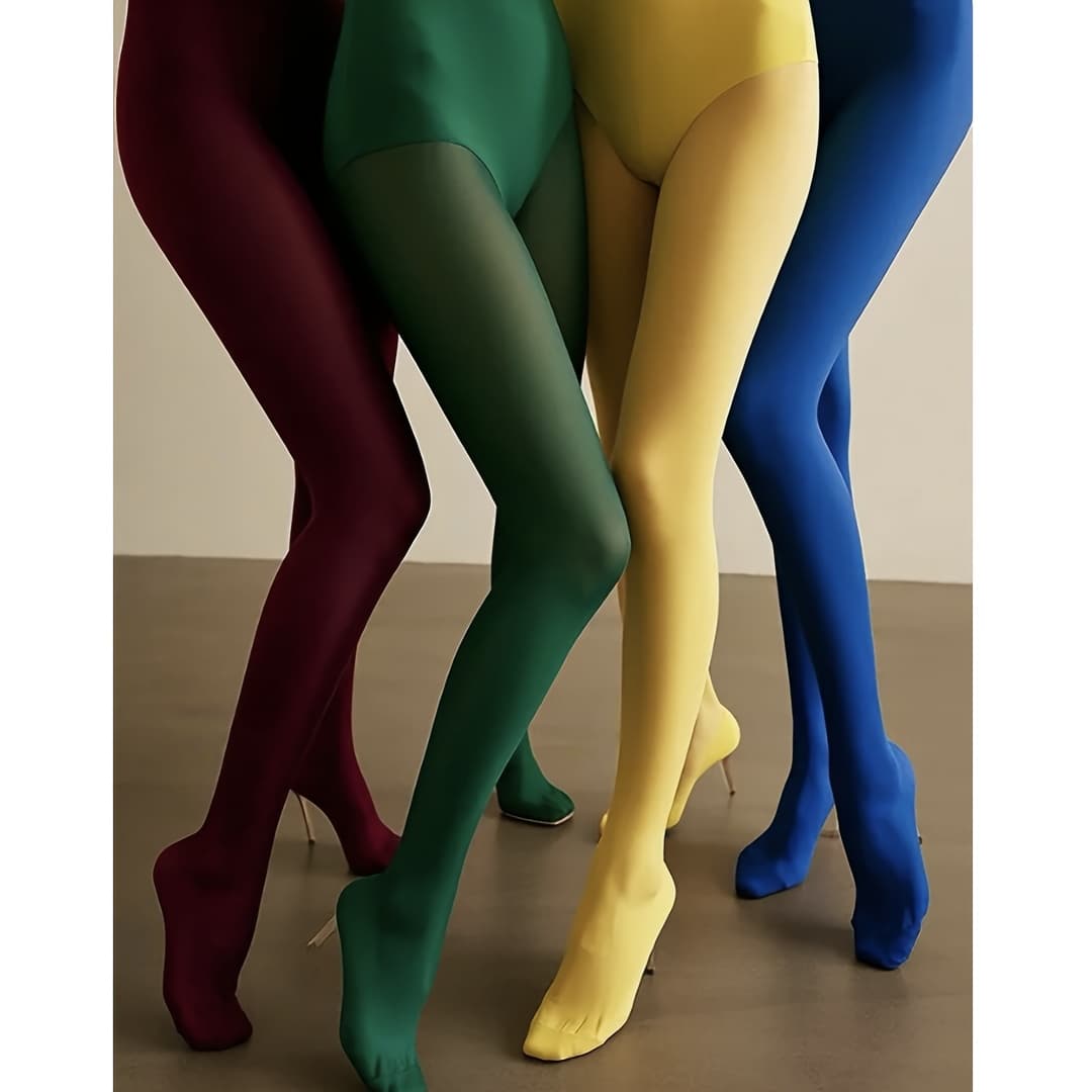 TEMU 4-pack Fashion Versatile Colorful Stockings Spring Autumn Candy Color Personality Solid Color Leggings
