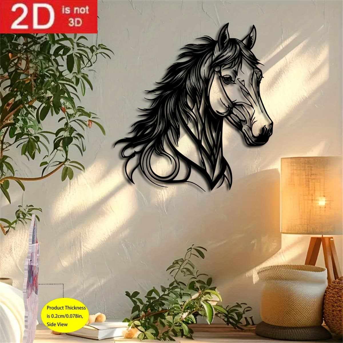 TEMU 2d Flat Acrylic Horse Head Wall Art | Modern Black Acrylic Equestrian | Living Room Indoor And Outdoor Decorative Mural | Durable Animal Theme Home Decoration | Ideal Gift For