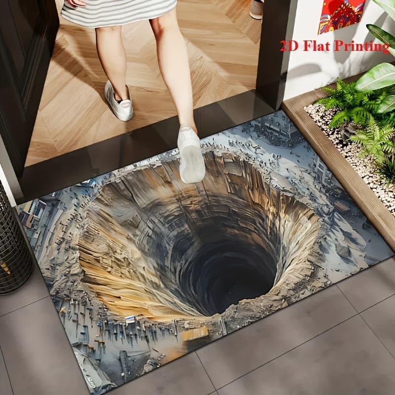 TEMU 2d Flat/visual Scene Hd Printed Doormat- Non-slip, Suitable For Outdoor, Bathroom, Living Room, Kitchen And Yoga, Rectangular Entrance Mat, 2d Flat