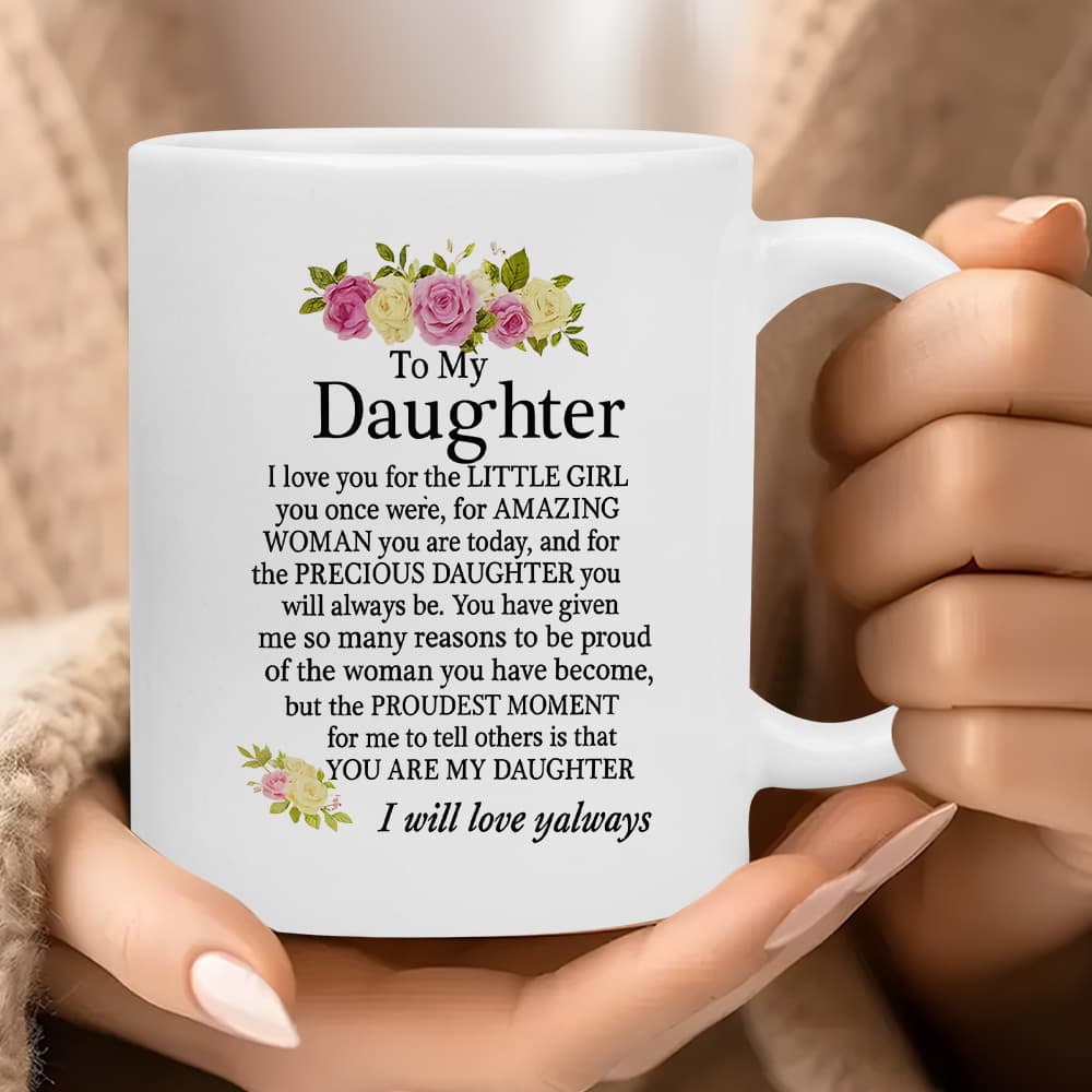 TEMU 1pc "to My Daughter" 11oz White Ceramic Mug | Floral & Mom Quote Design, Dishwasher Safe, Reusable For Hot/cold Drinks - Ideal Gift For Daughter On Birthday, Graduation,